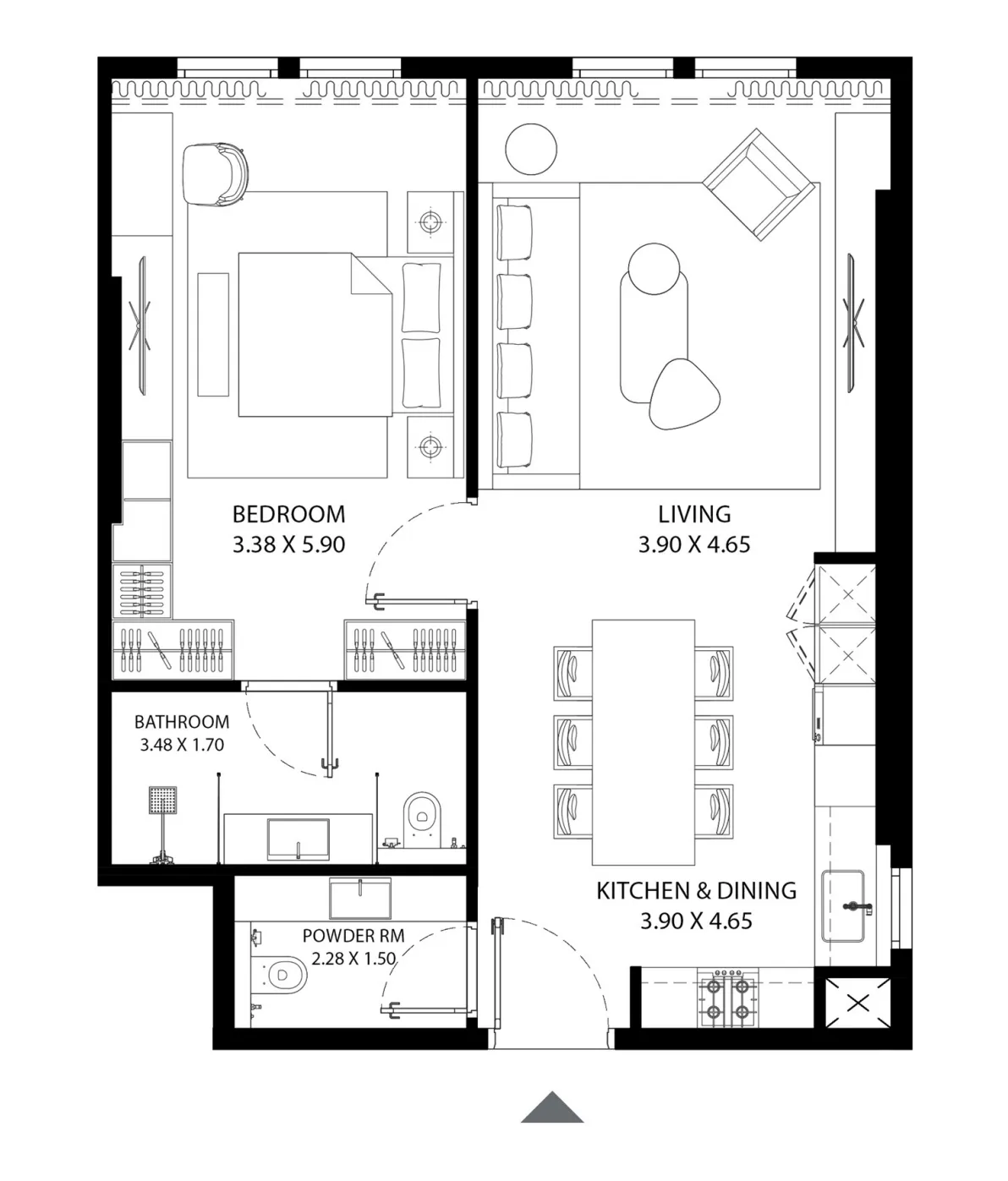 MAG 330 1 bed floor plan, 805 – 1,516 sqft