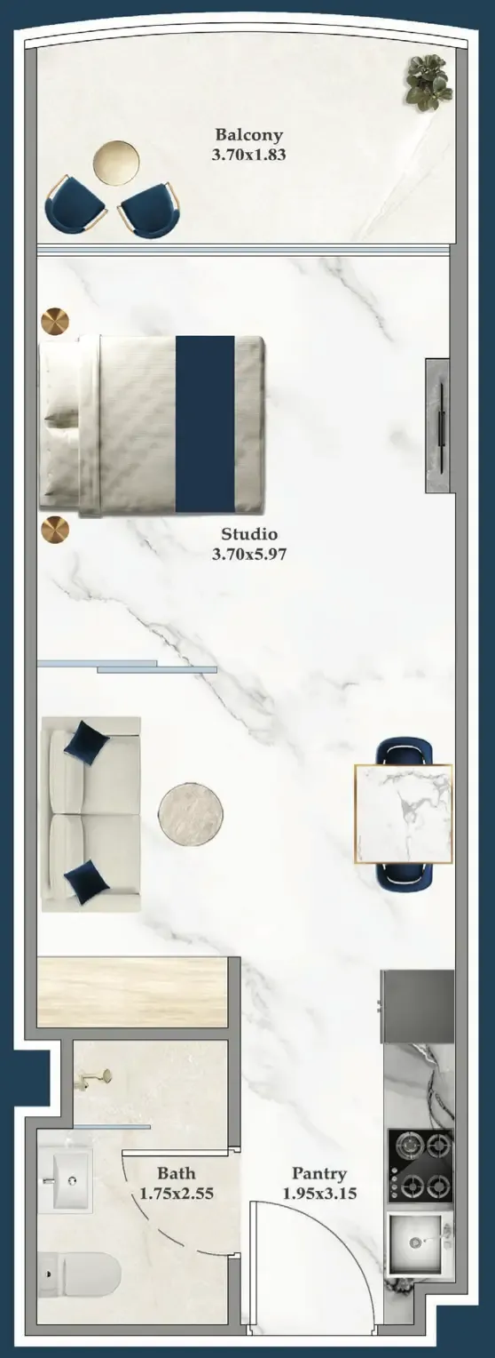 Serenz Studio floor plan, 428 sqft
