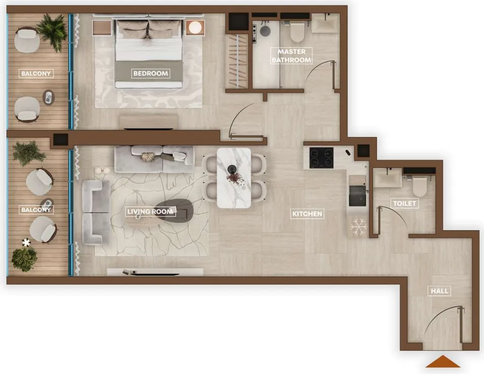 Sky Hills Astra 1 bed floor plan, 855 sqft