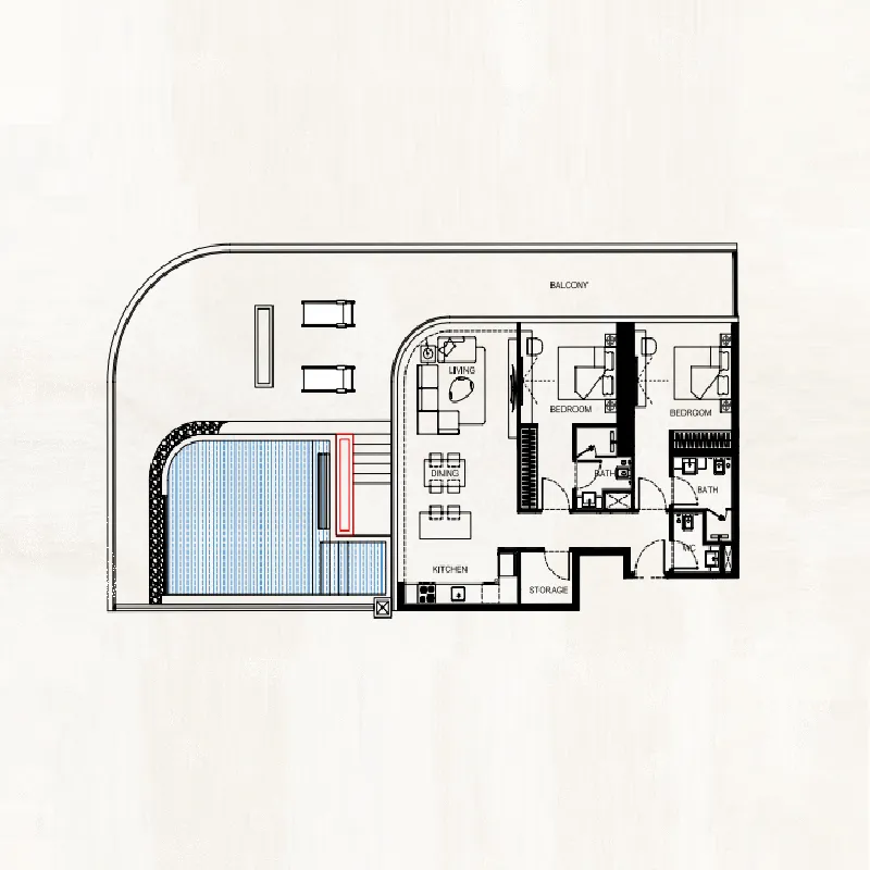 Binghatti Flare 2 bed floor plan, 2,364 – 2,483 sqft