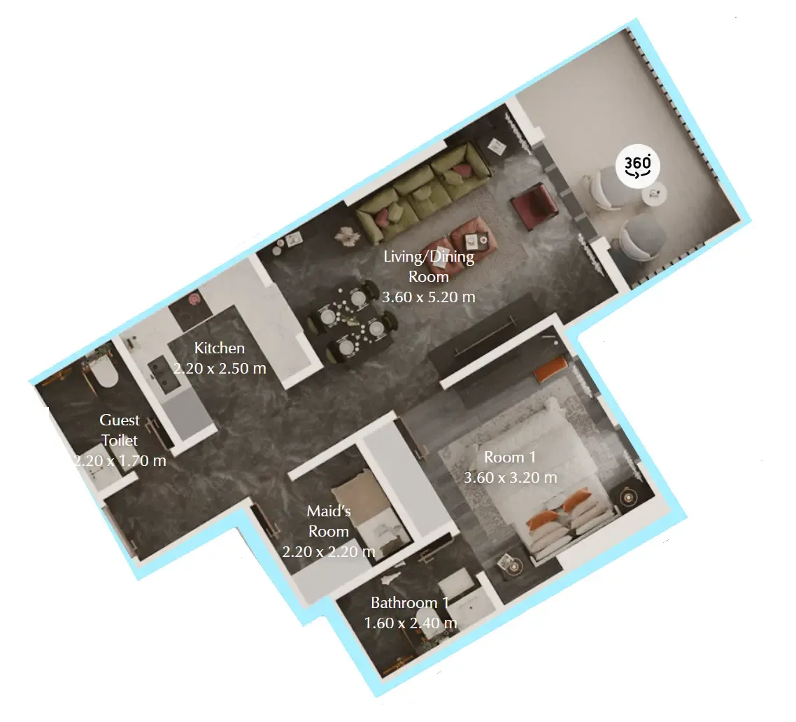 Bab Al Qasr Garden Residences 65 1 bed floor plan, 717 sqft