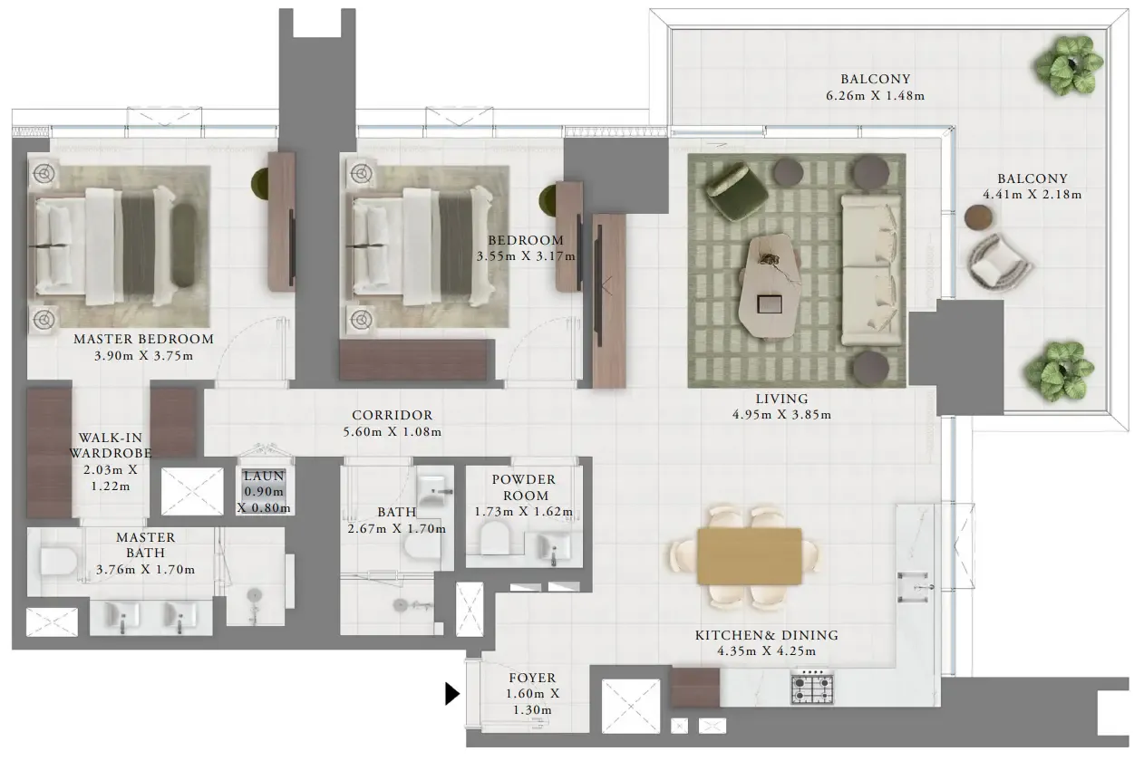 Creek Bay 2 bed floor plan, 1,432 sqft