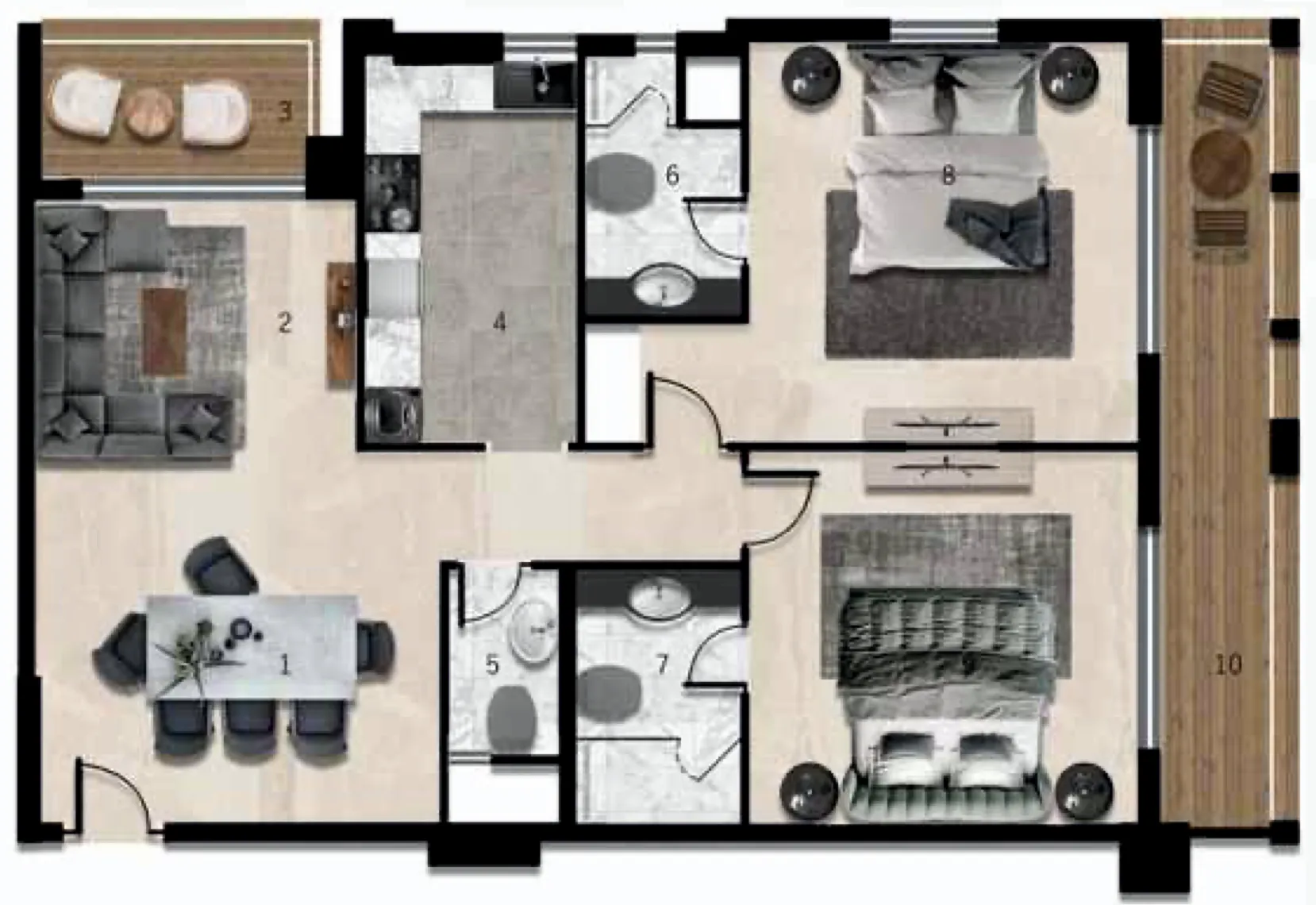 7 Seasons 2 bed floor plan, 1,258 – 1,259 sqft