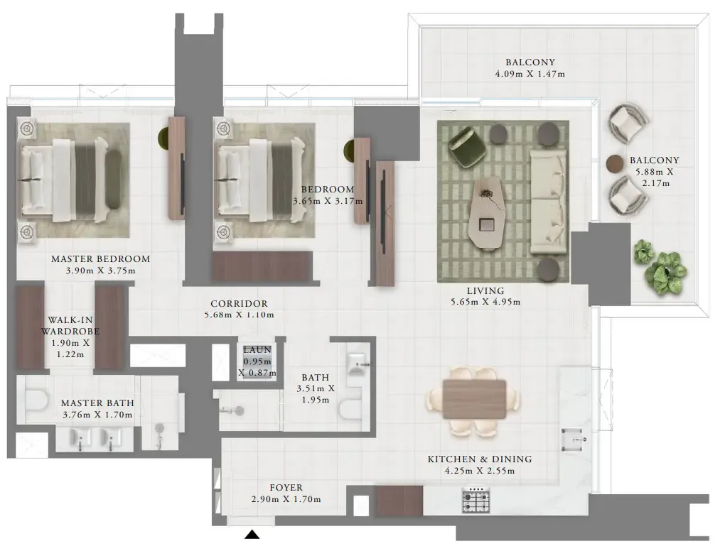 Creek Bay 2 bed floor plan, 1,448 sqft