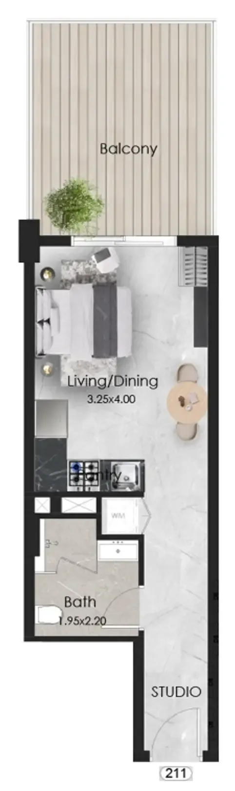 Aristo Studio floor plan, 459 sqft