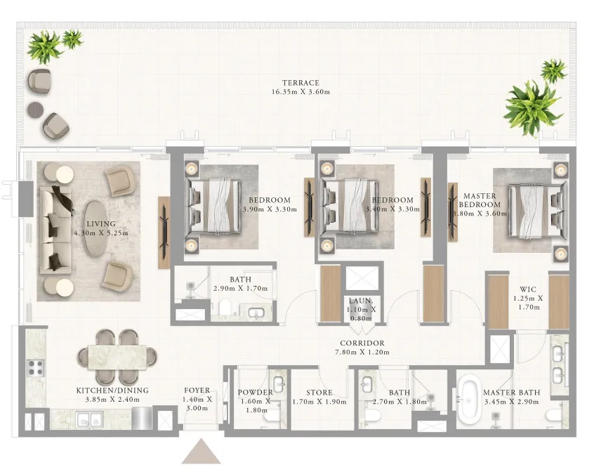 Address Residences Al Marjan Island 3 bed floor plan, 2,160 sqft