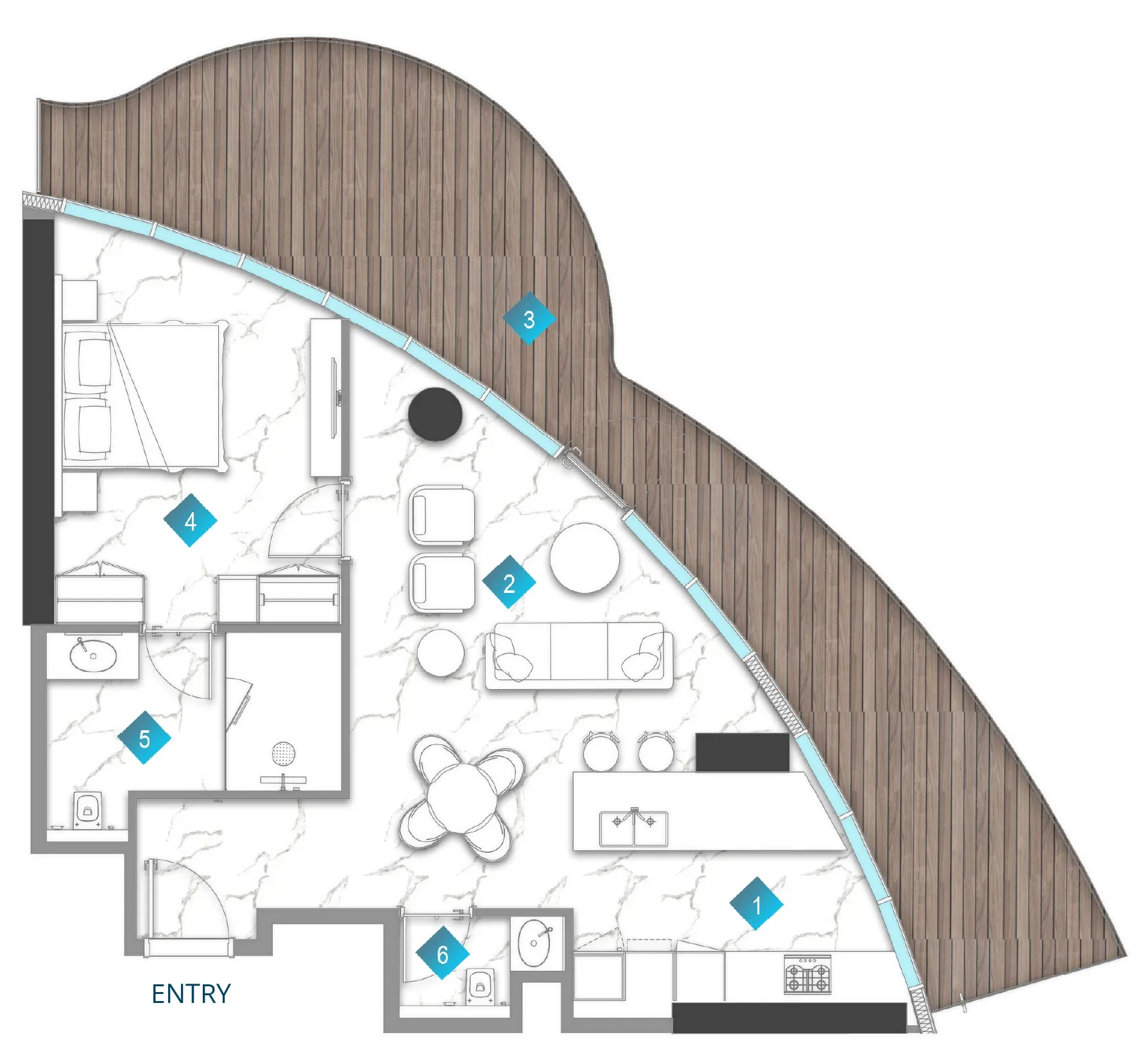 Aqua Arc 1 bed floor plan, 1,241 sqft