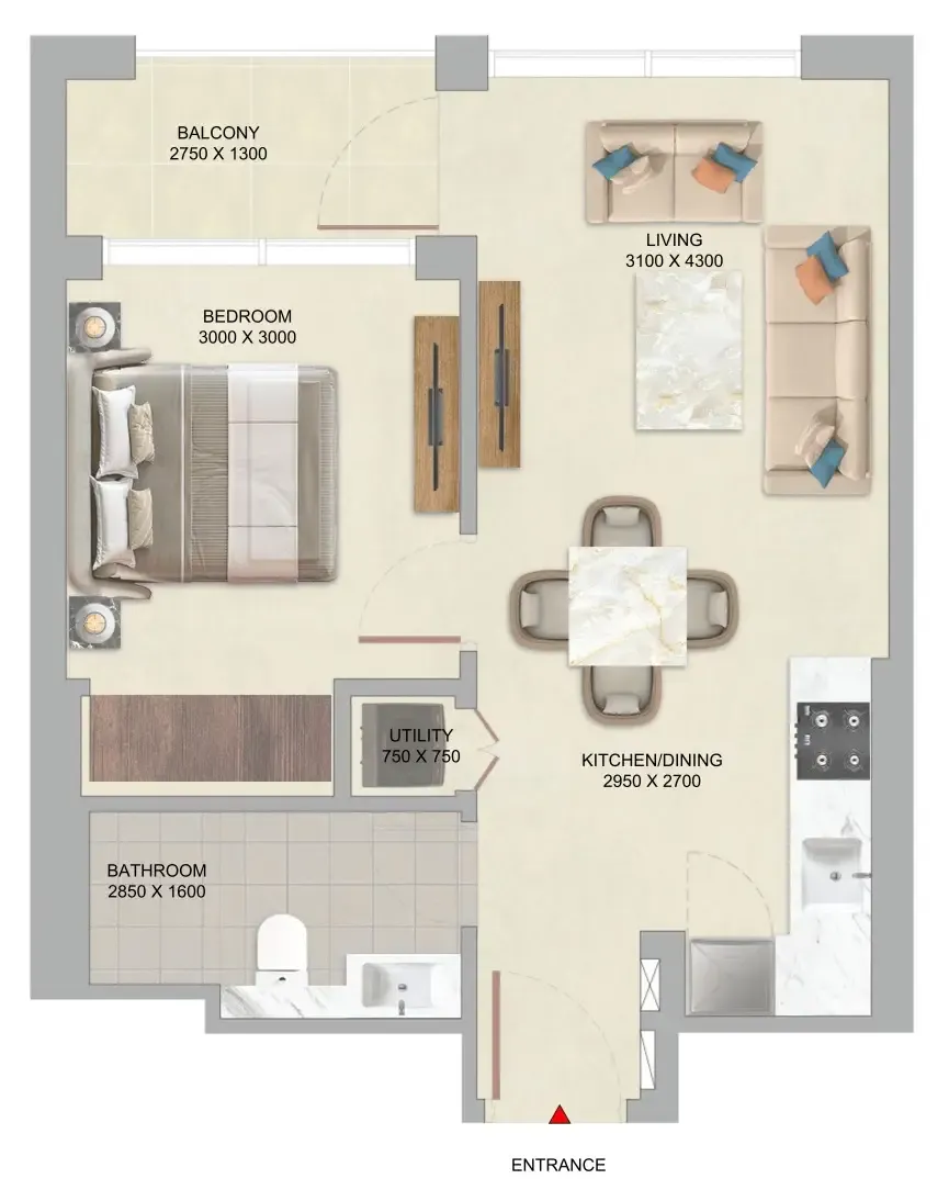 The Woods Abode at Sobha Sanctuary 1 bed floor plan, 540 sqft