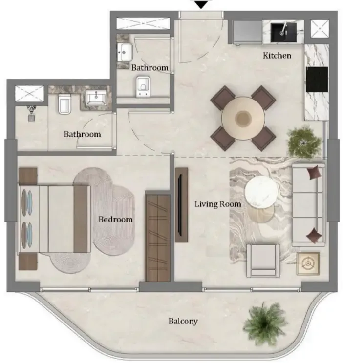 Mirari Lagoon by Zoya 1 bed floor plan, 608 sqft