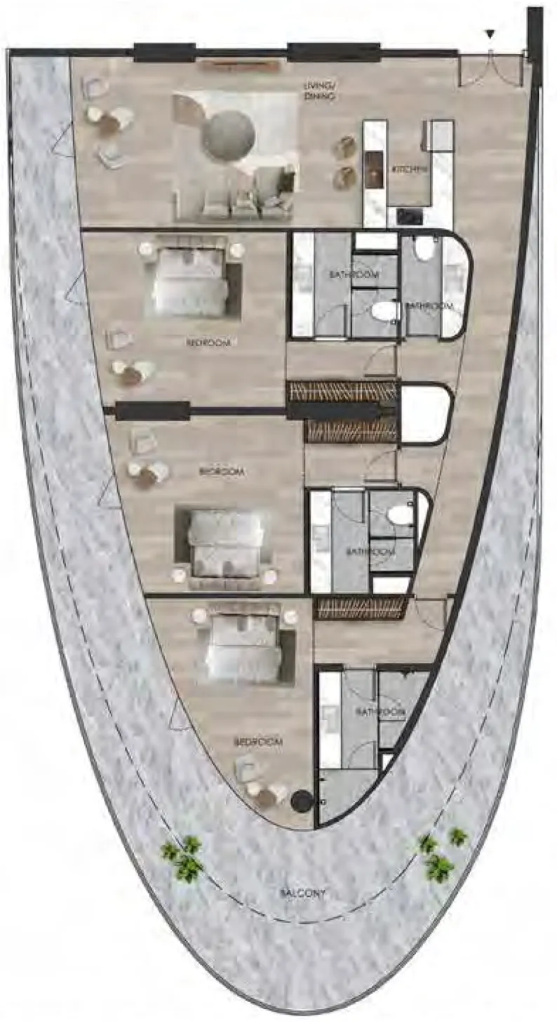 The Beach Residence 3 bed floor plan, 3,354 sqft