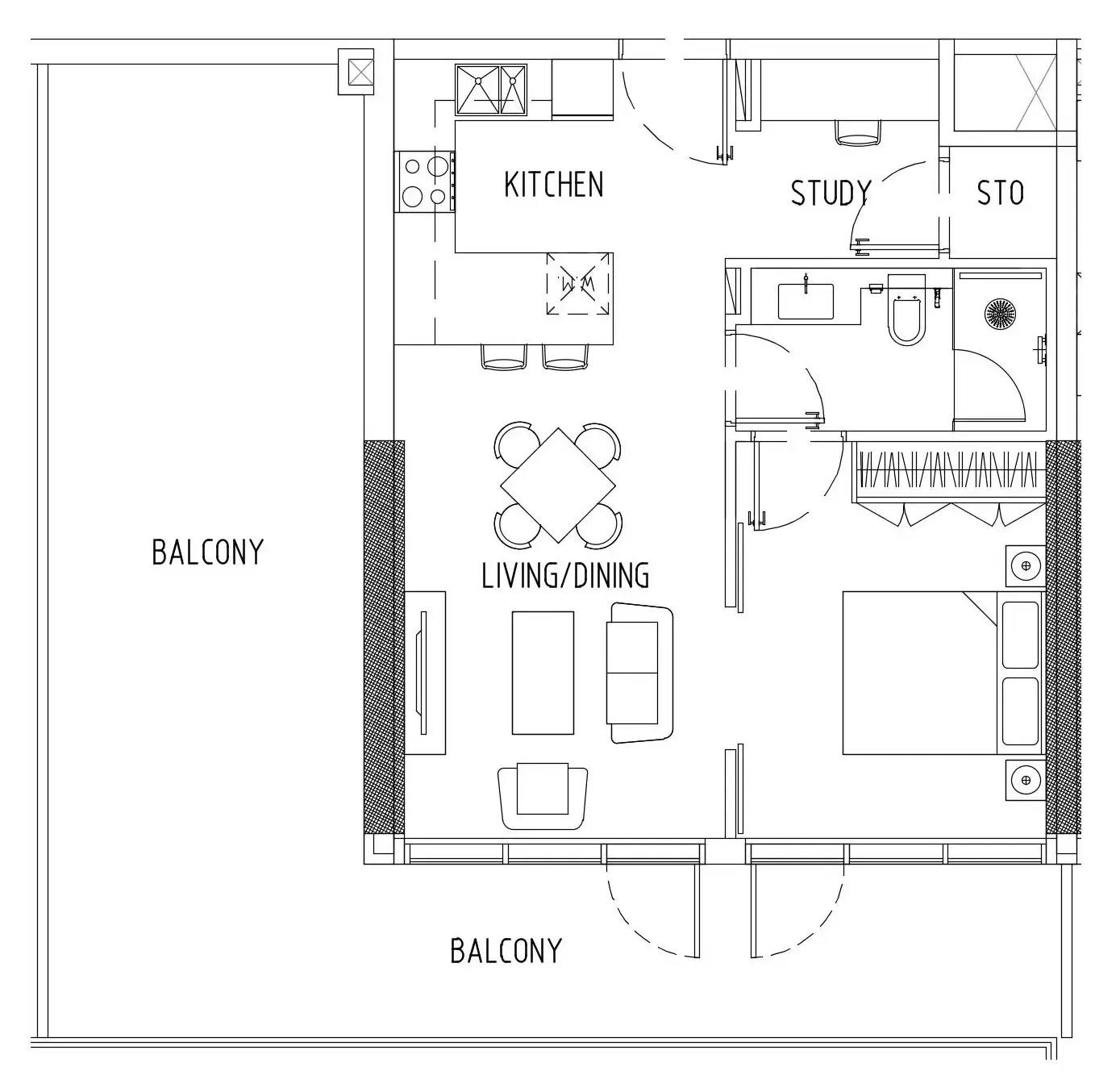 Damac District 1 bed floor plan, 1,036 sqft