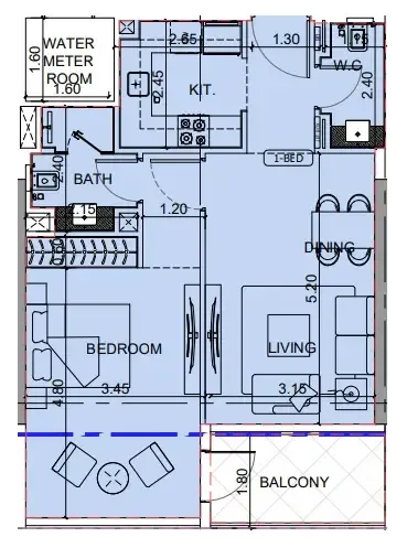 Binghatti Cullinan 1 bed floor plan, 702 sqft