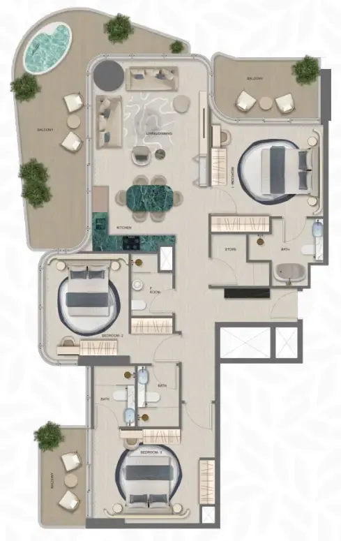 Treppan Serenique Residences 3 bed floor plan, 1,832 sqft