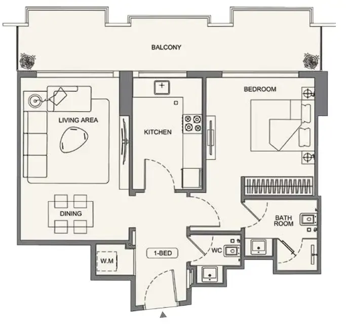 Binghatti Wraith 1 bed floor plan, 814 sqft