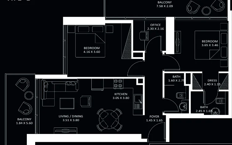 Elitz 3 2 bed floor plan, 1,103 sqft