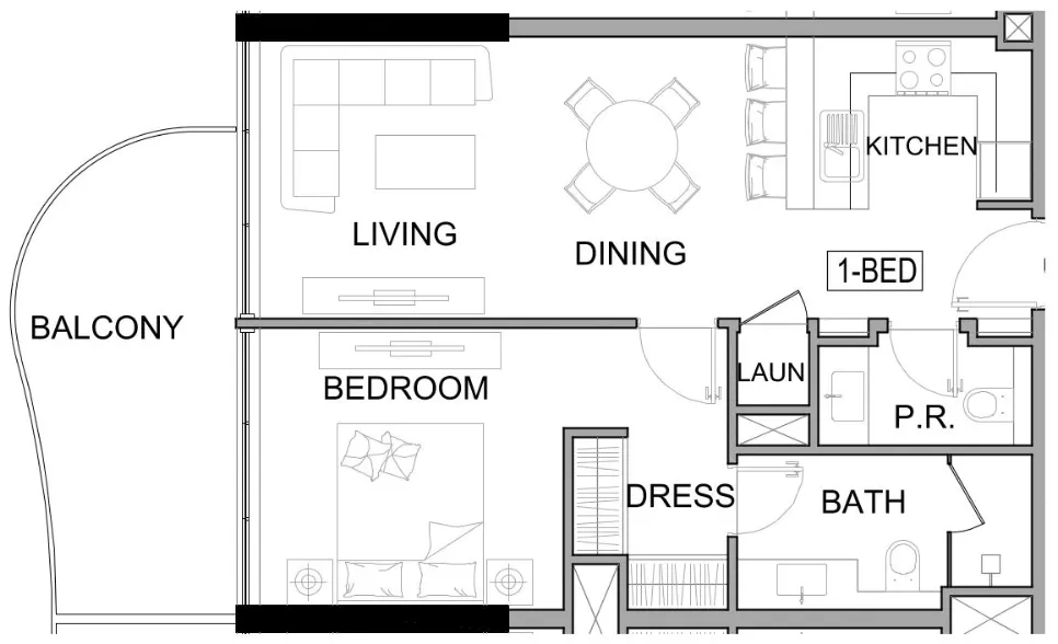 Damac Lagoons Views Phase 3 1 bed floor plan, 734 sqft