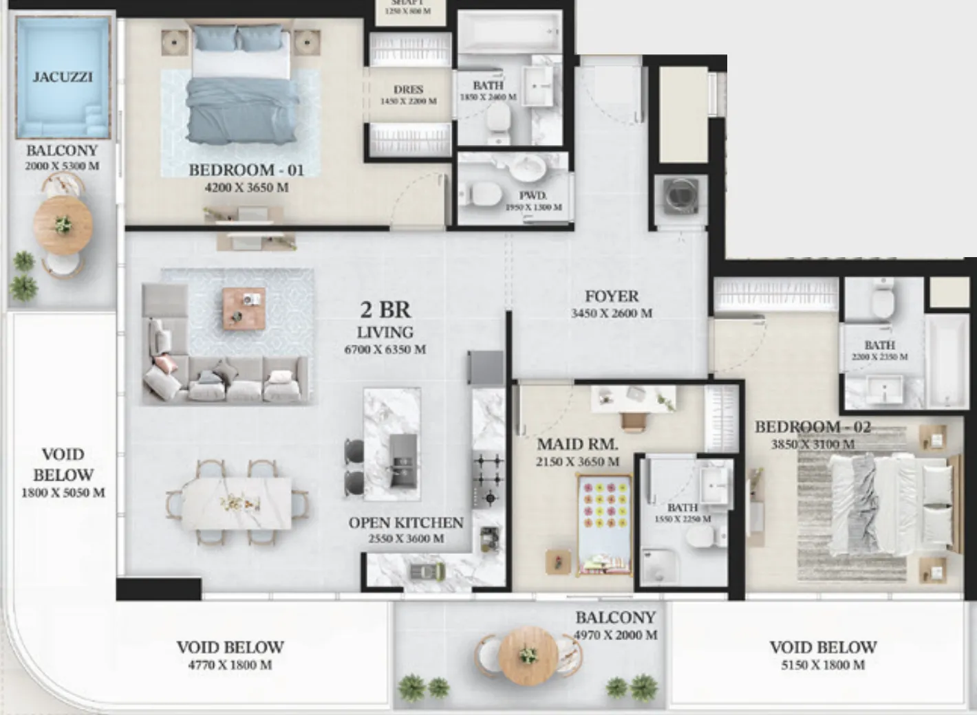 Wellington Ocean 2 bed floor plan, 1,639 sqft
