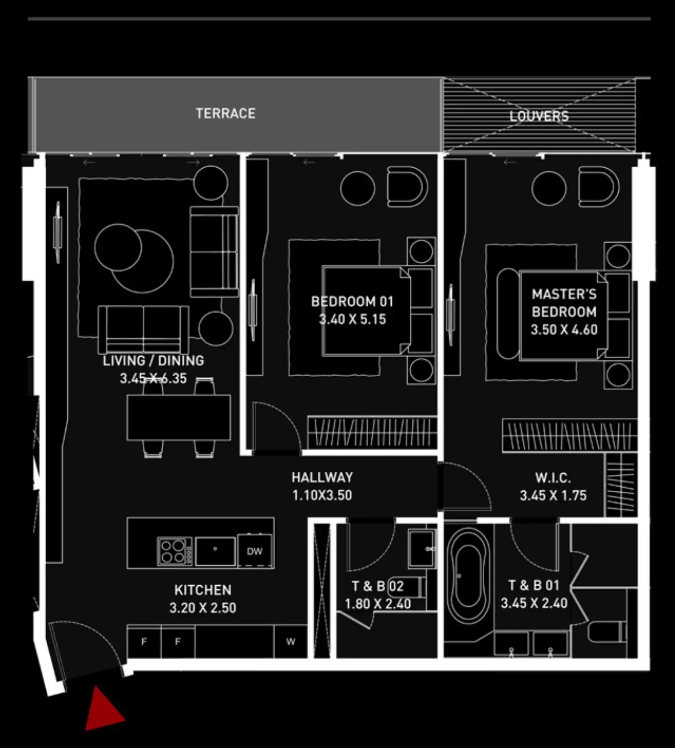 Brabus Island 2 bed floor plan, 1,106 – 1,157 sqft