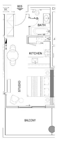 Damac Hills - Golf Town Studio floor plan, 490 sqft