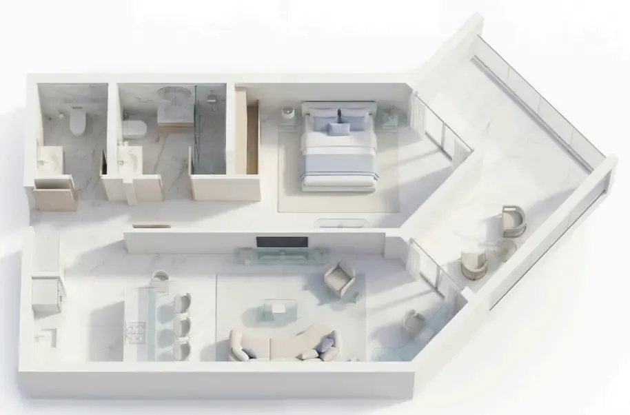 Ice Beach 1 bed floor plan, 546 – 880 sqft
