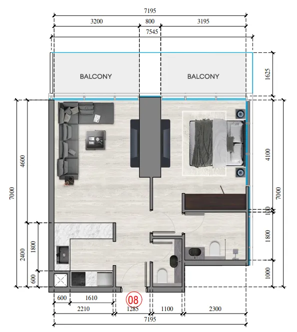 Auresta Tower 1 bed floor plan, 674 sqft