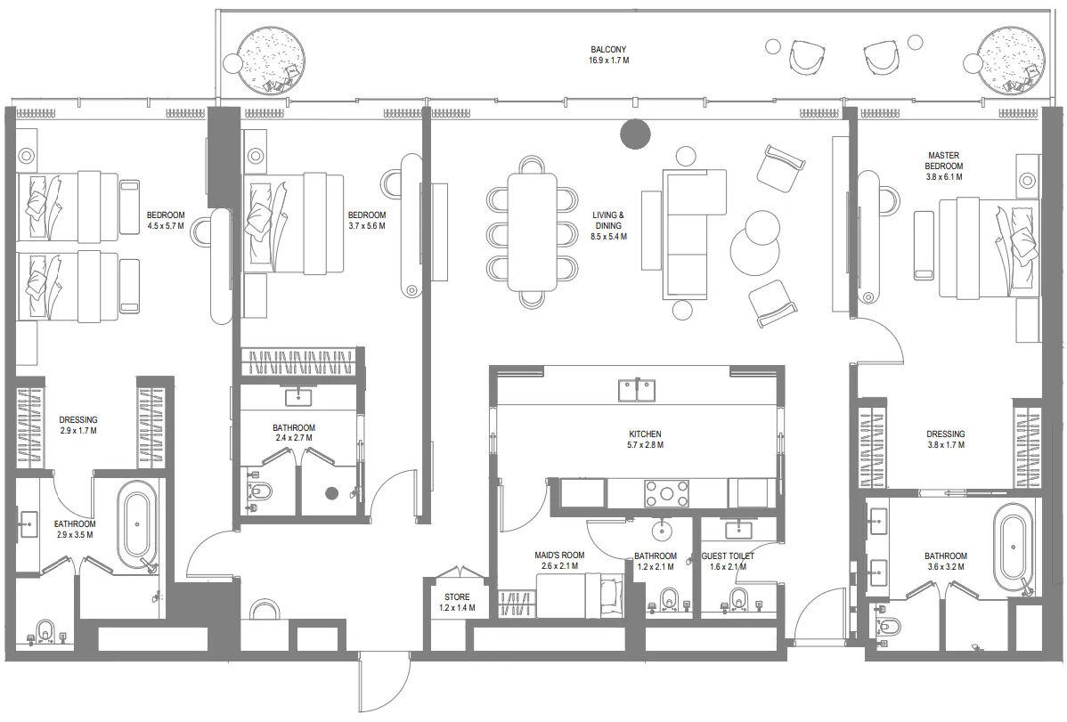 Anantara Sharjah Resort 3 bed floor plan, 2,876 sqft