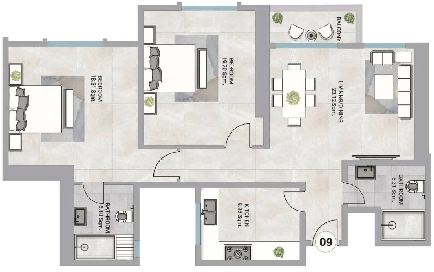 Barajeel Towers 2 bed floor plan, 2,493 sqft