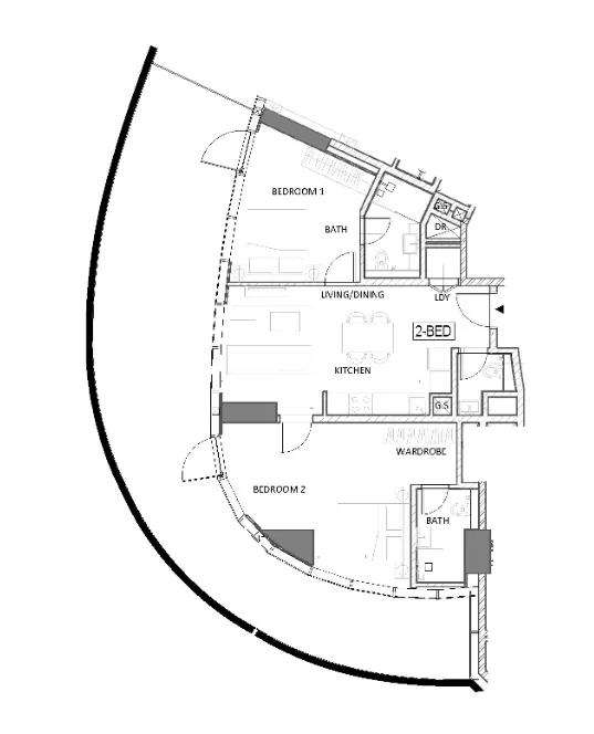 Canal Crown 2 bed floor plan, 1,461 sqft