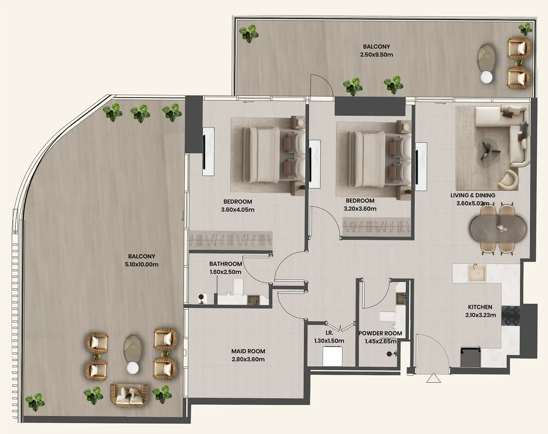 Divine Al Barari 2 bed floor plan, 1,773 sqft