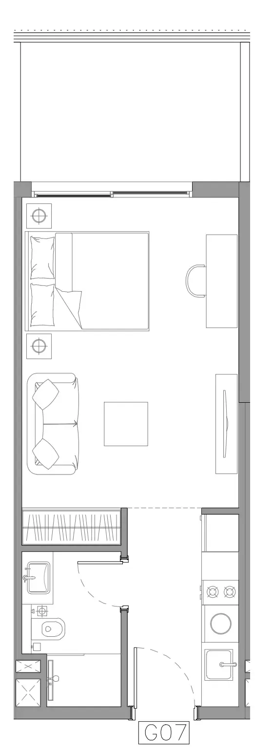 Trevino Studio floor plan, 429 sqft