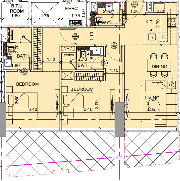 Binghatti Twilight 2 bed floor plan, 1,184 sqft