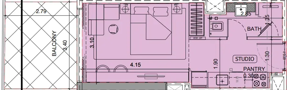 Project Maybach Studio floor plan, 401 sqft