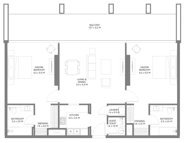 Safa Parkview 2 bed floor plan, 1,534 sqft