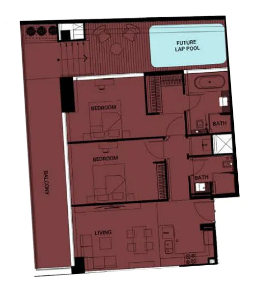 Binghatti Ruby 2 bed floor plan, 1,461 sqft