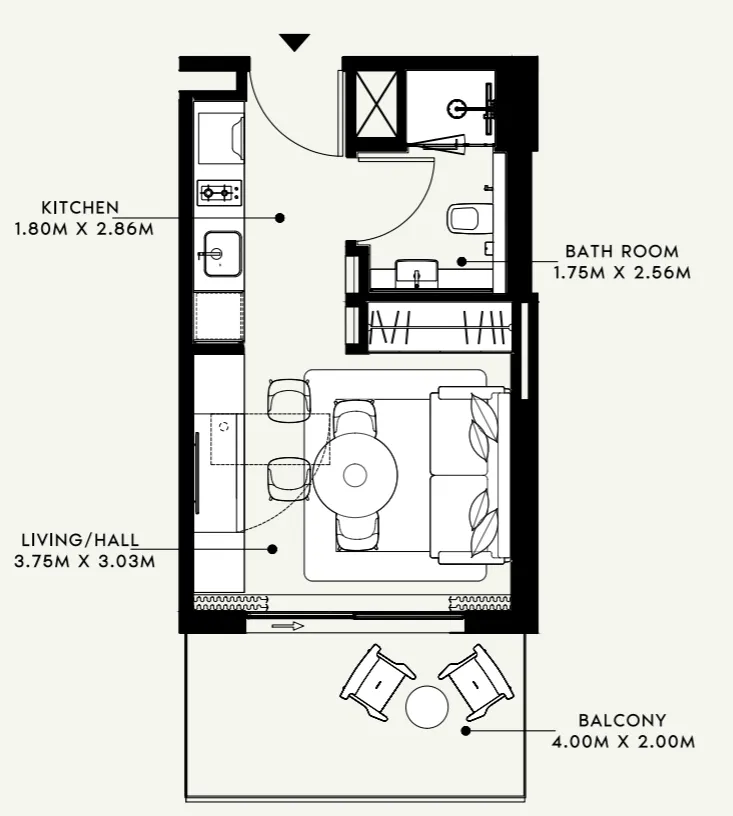 Azizi Venice Studio floor plan, 364 sqft