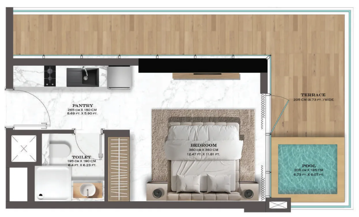 Lazord by Lapis Phases 1 and 2 Studio floor plan, 501 sqft
