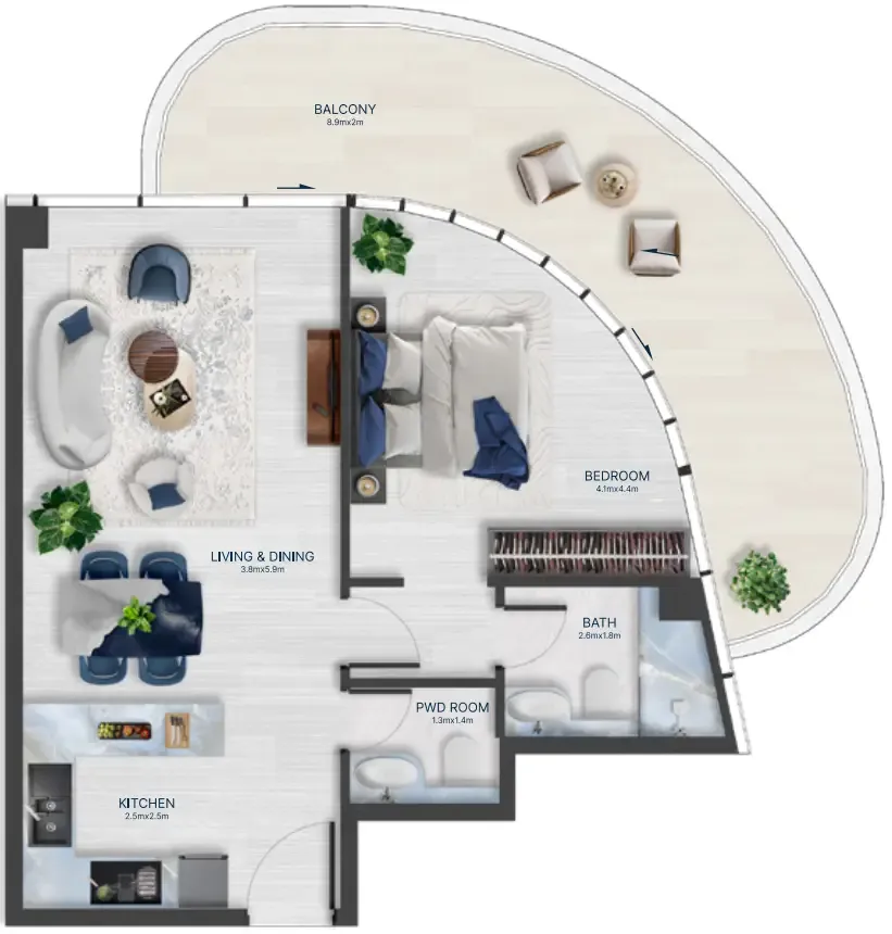 Acacia by BNW Developments 1 bed floor plan, 769 sqft