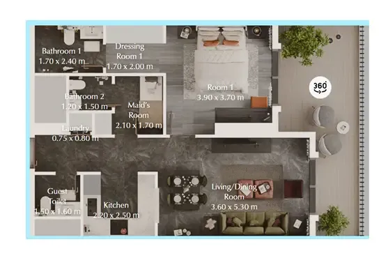 Bab Al Qasr Garden Residences 65 1 bed floor plan, 856 sqft