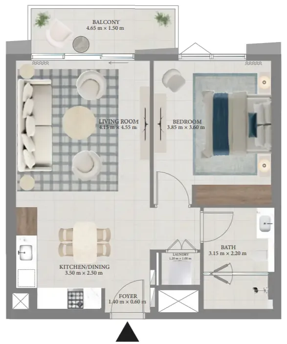 Fior 1 1 bed floor plan, 760 sqft