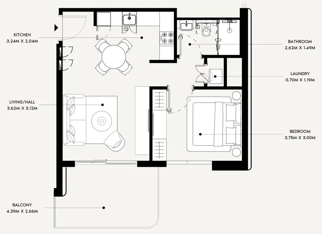 Azizi Leily 1 bed floor plan, 650 sqft