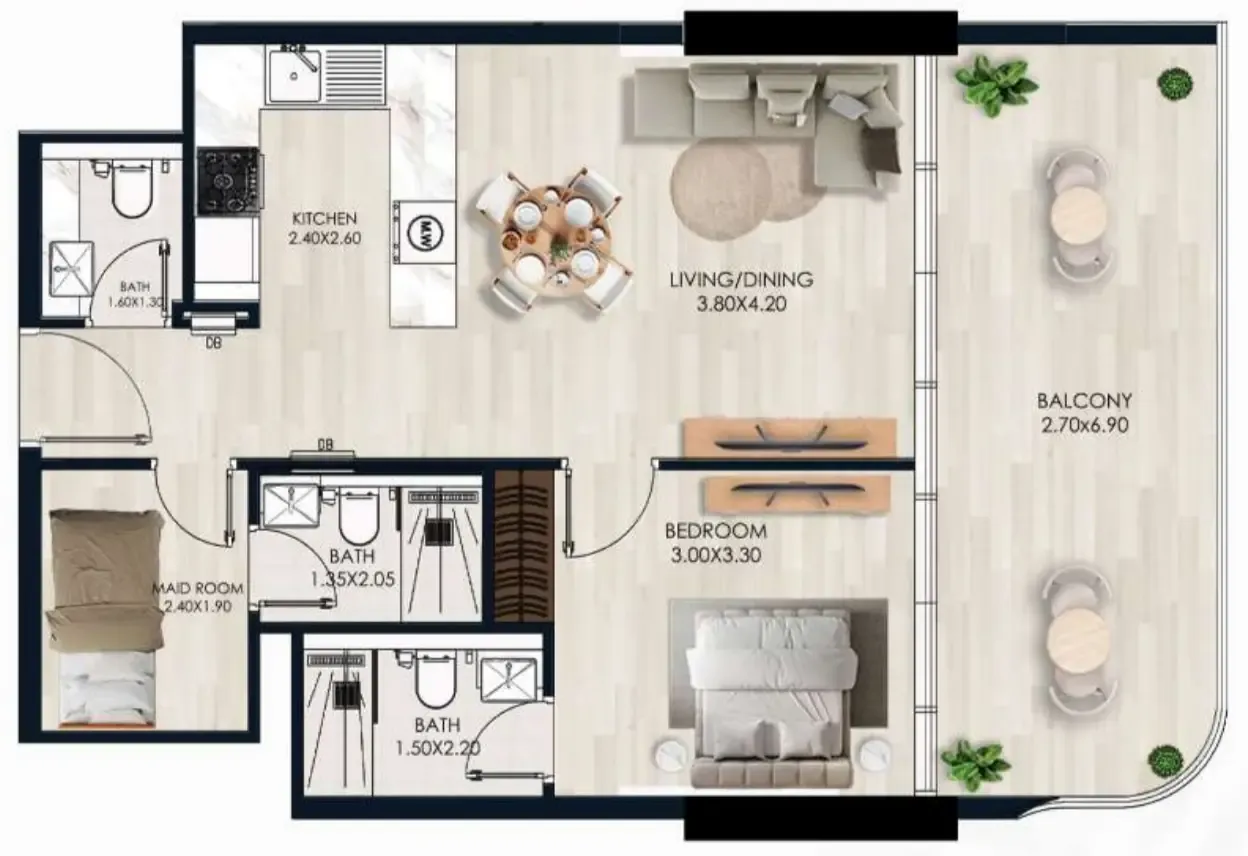 Sera Gardens by Vision 1 bed floor plan, 798 sqft