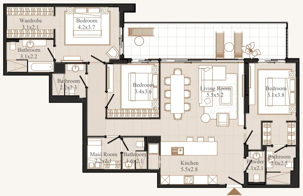 Flamingo LUX 3 bed floor plan, 1,852 sqft