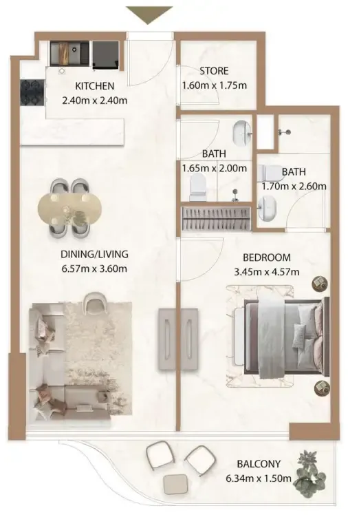Veda by AUM Development 1 bed floor plan, 769 sqft