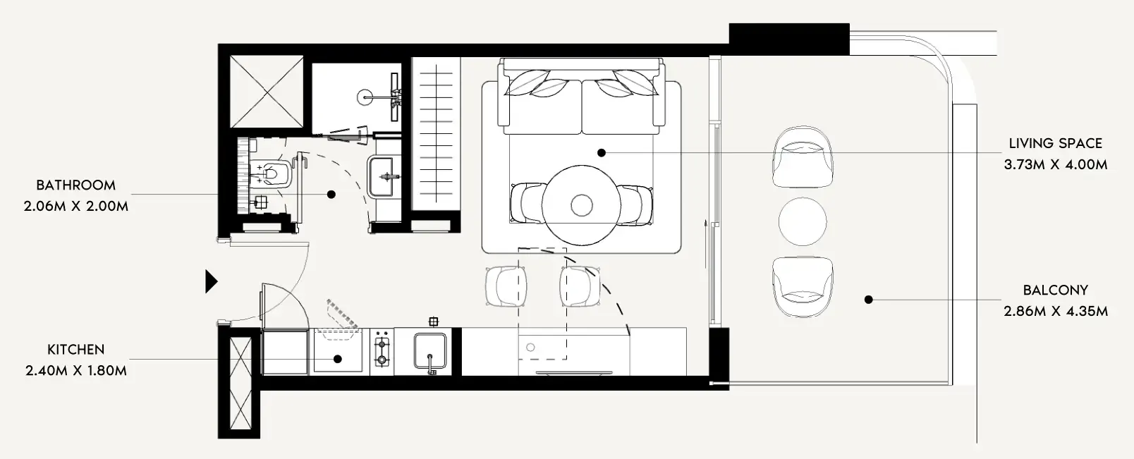 Azizi Leily Studio floor plan, 401 sqft
