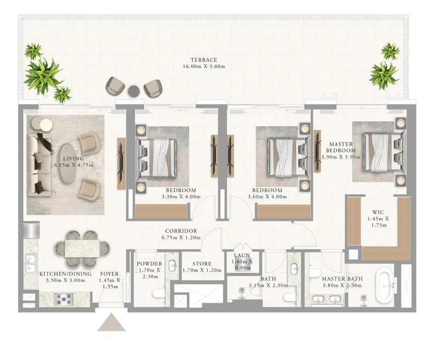 Address Residences Al Marjan Island 3 bed floor plan, 2,082 sqft