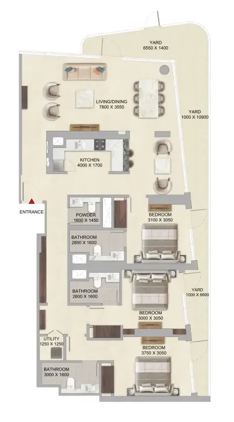 River Cove Residences at Sobha City 3 bed floor plan, 1,813 sqft