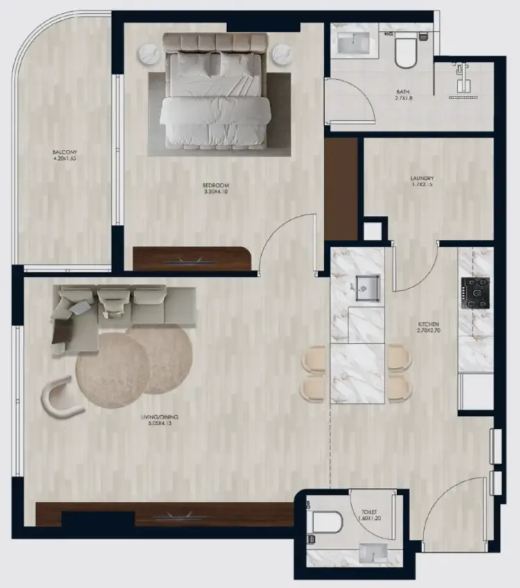 Coral by Vision 1 bed floor plan, 732 sqft