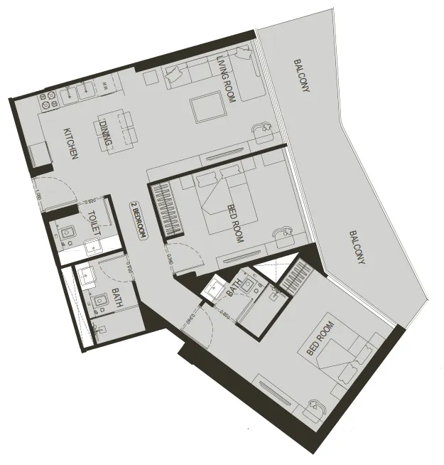 Binghatti Haven 2 bed floor plan, 1,132 sqft