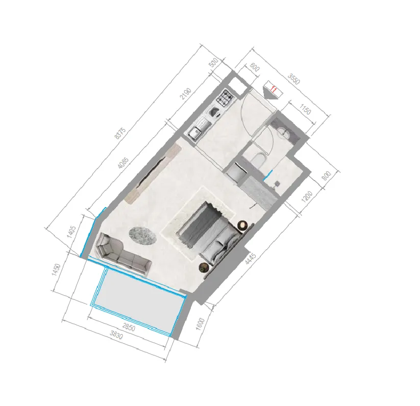 Orchid Towers Phase 1 Studio floor plan, 377 sqft