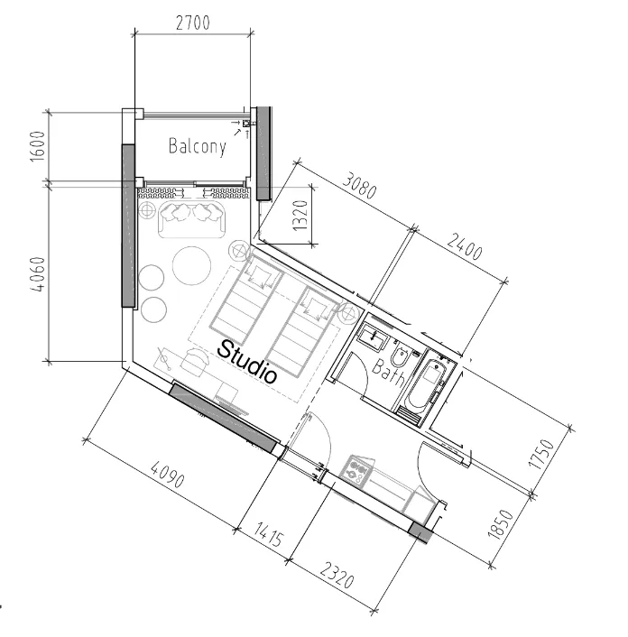 Damac Hills 2 - Hotel Edge by Rotana Studio floor plan, 434 sqft